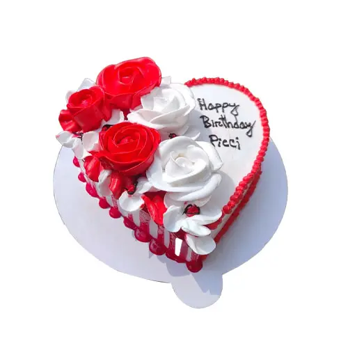 Beautiful Love Shape Red White Rose Cake