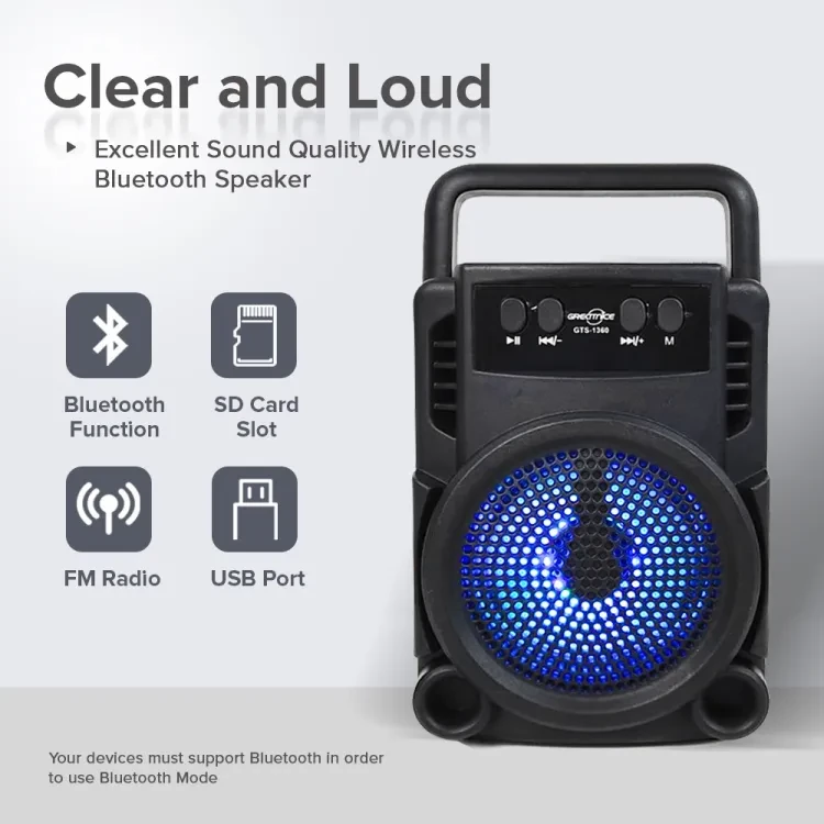 Bluetooth Speaker GTS-1360 Rechargeable Extra Bass wireless portable speaker Min