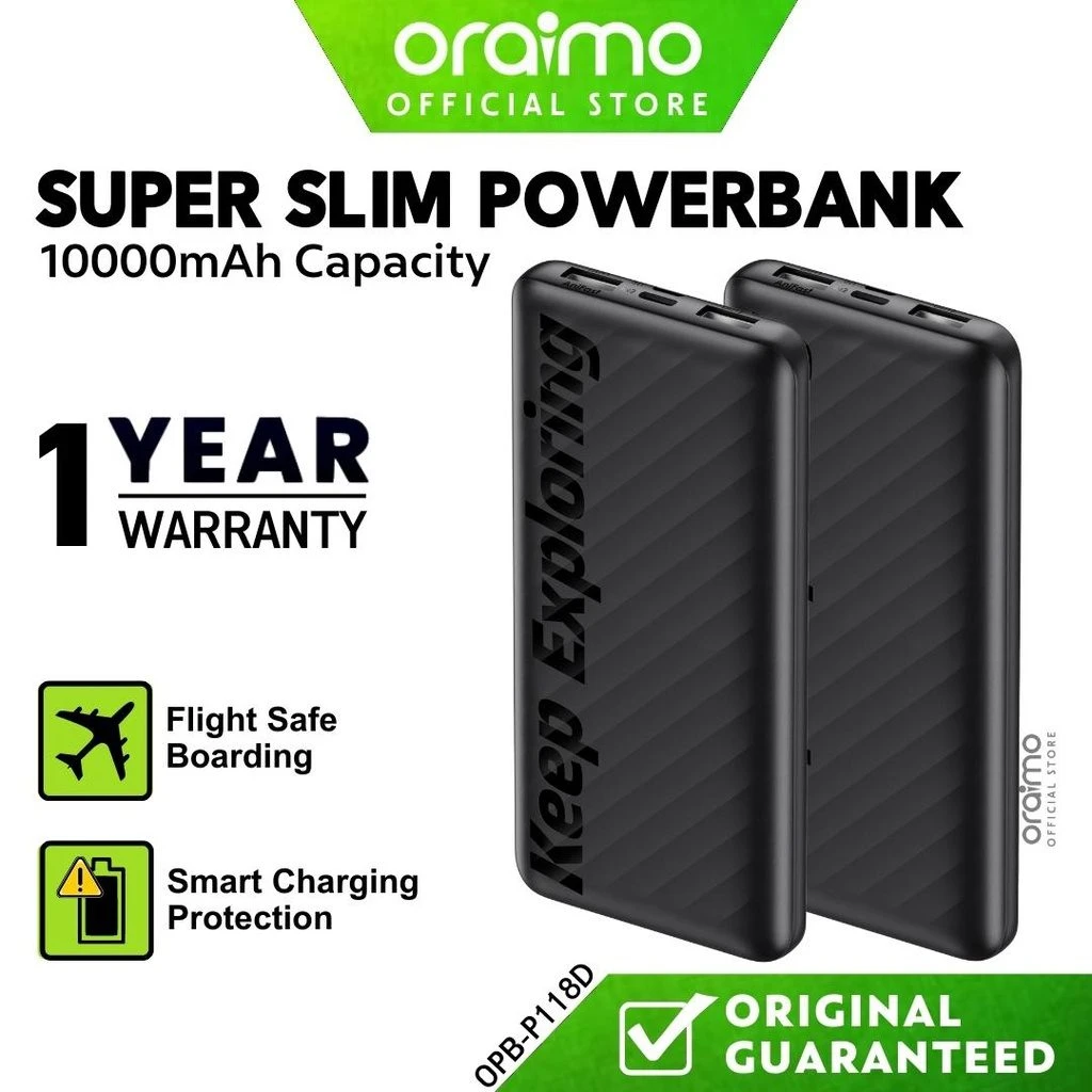 Oraimo Toast 10 Powerbank 10000 mAH Dual USB Fast Charging OPB-P118D (12 Month W